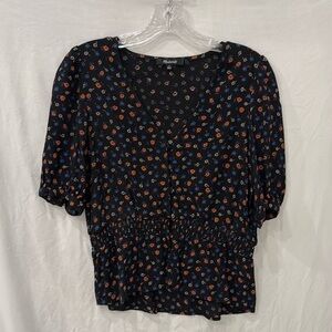 Madewell blouse short sleeve black with flowers sz 0